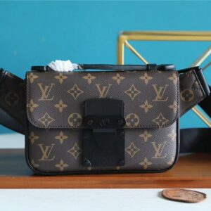 True to original – Louis Vuitton S-Lock Sling Monogram Macassar Black For Men size 8.3in/21cm