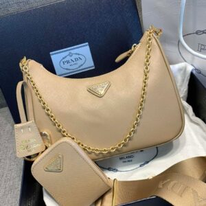Prada Re-Edition 2005 Saffiano Leather Bag Beige For Women – Gold hardware 8.6in/22cm