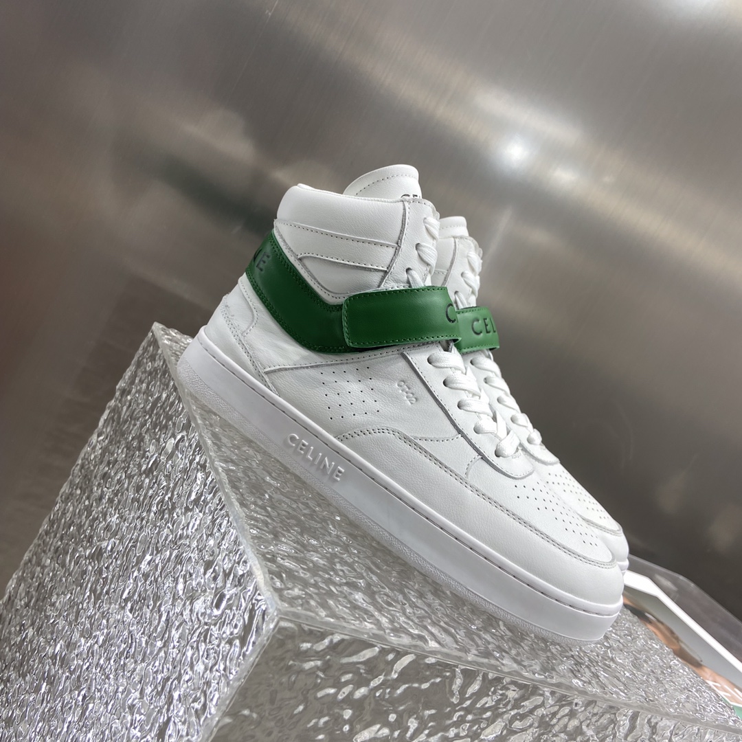 Celine Trainer High Sneaker With Scratch White And Green For Women - Image 7