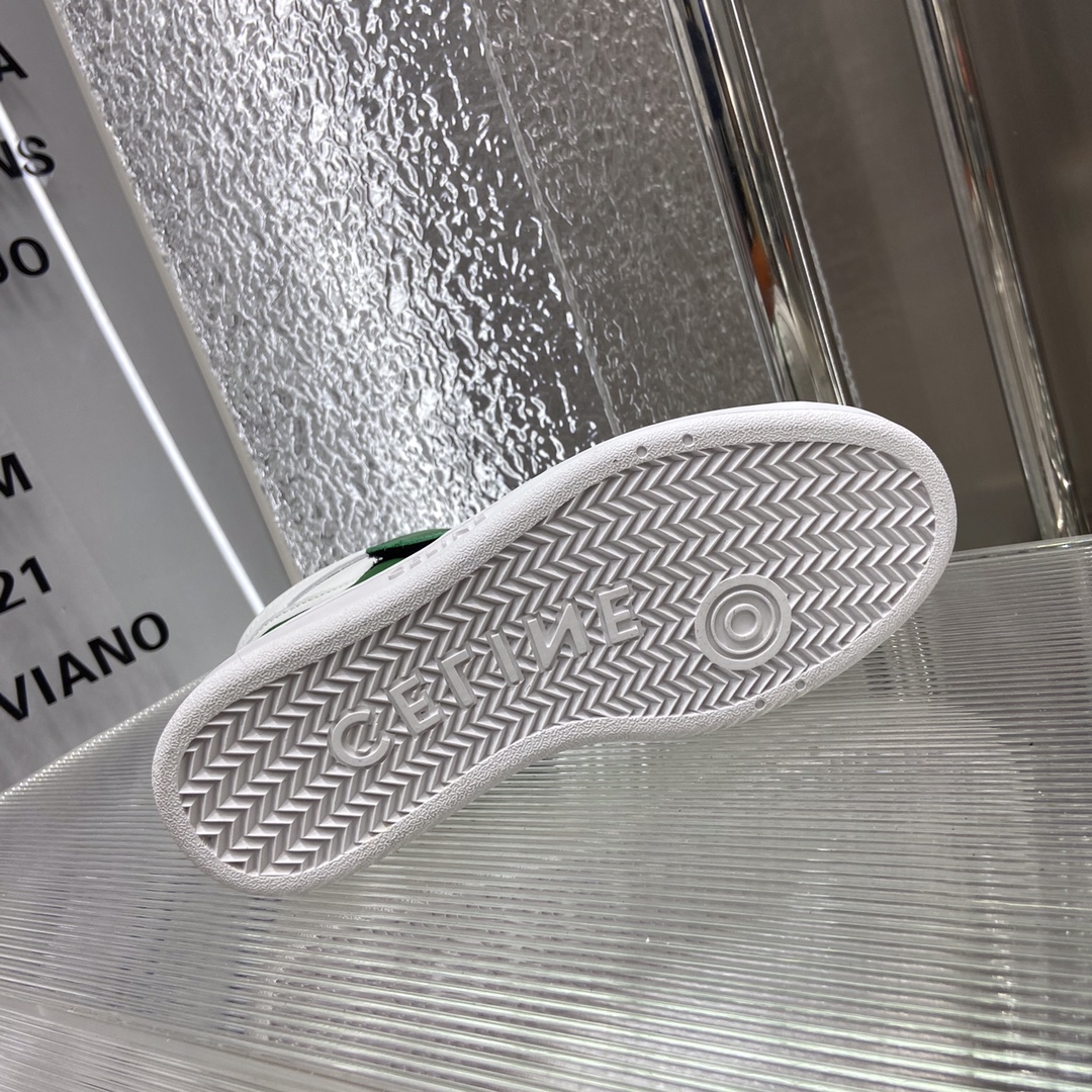 Celine Trainer High Sneaker With Scratch White And Green For Women - Image 6