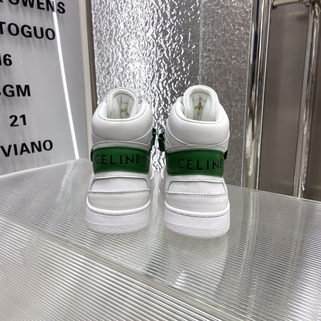 Celine Trainer High Sneaker With Scratch White And Green For Women - Image 4