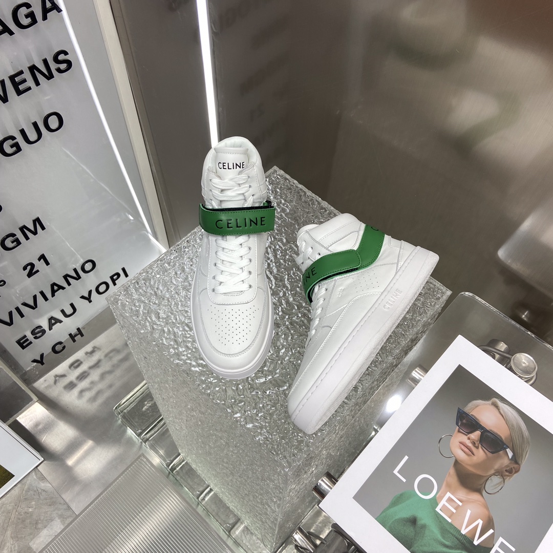 Celine Trainer High Sneaker With Scratch White And Green For Women - Image 3