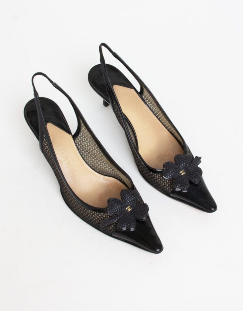 Chanel Mesh Clover Slingback Heels Black For Women - Image 2