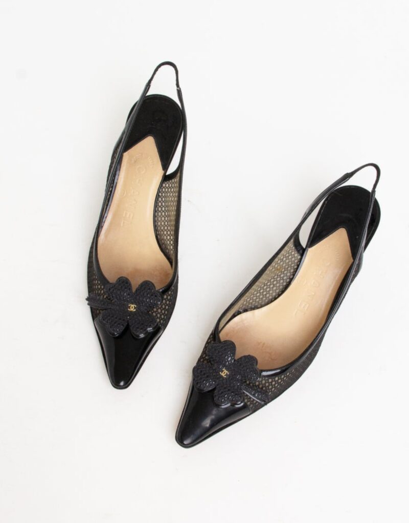 Chanel Mesh Clover Slingback Heels Black For Women - Image 3