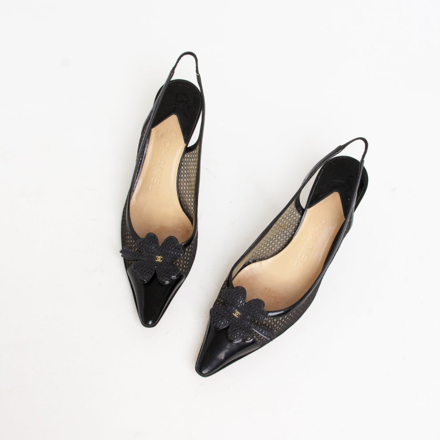 Chanel Mesh Clover Slingback Heels Black For Women - Image 7