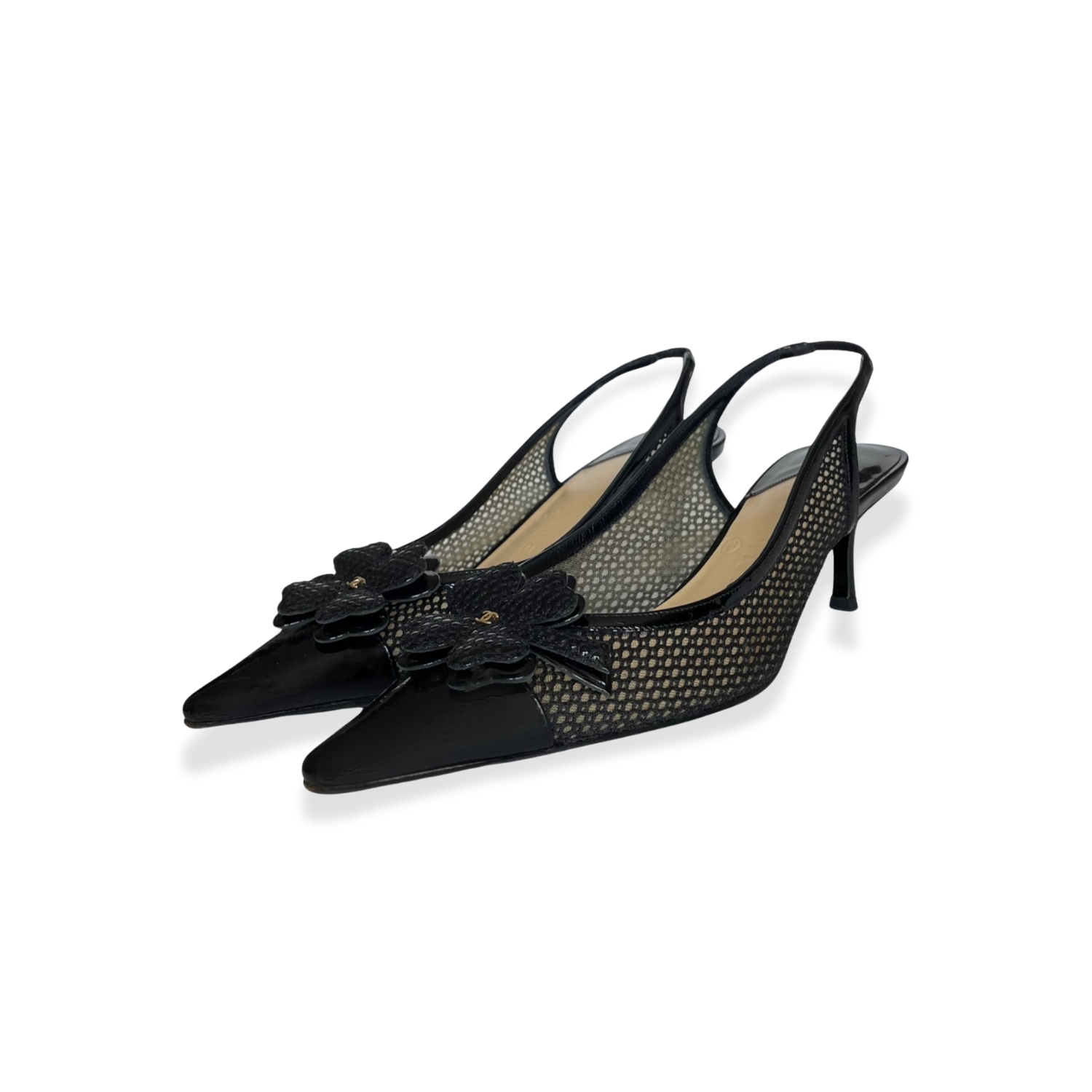 Chanel Mesh Clover Slingback Heels Black For Women - Image 5