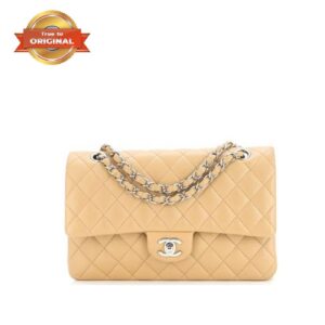 [True-to-ORIGINAL] Chanel Classic Flap Bag Beige For Women 7.7 × 11.8 × 3.9 inches (Length x height x width)