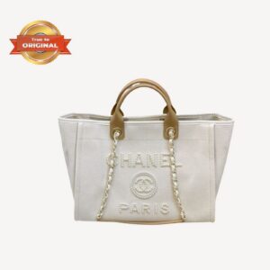 [True-to-ORIGINAL] Chanel Large Deauville Pearl Tote Bag White For Women 15in/38cm A66941