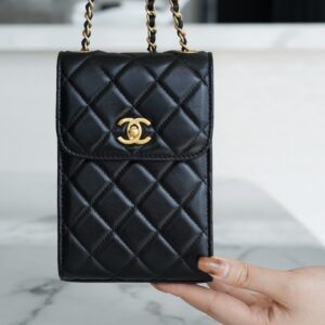 Chanel Quilted Phone Holder Bag Black For Women 19cm/7.4in