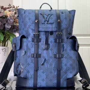 Louis Vuitton Christopher MM Backpack Black/Blue/Brown For Men 44cm/ 17.3 in M21936 – Blue