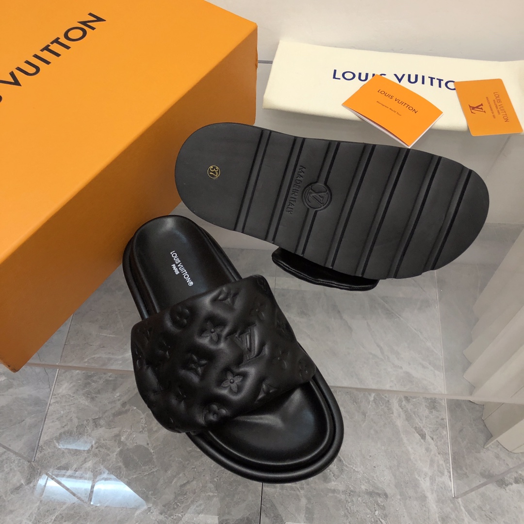 Louis Vuitton Women’s Pool Pillow Flat Comfort Mule Black For Women LV 1AABKM - Image 3