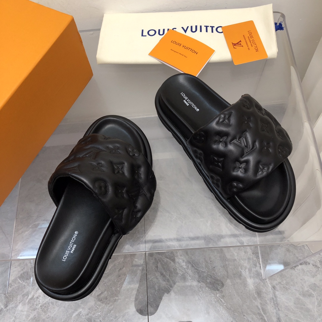Louis Vuitton Women’s Pool Pillow Flat Comfort Mule Black For Women LV 1AABKM - Image 2