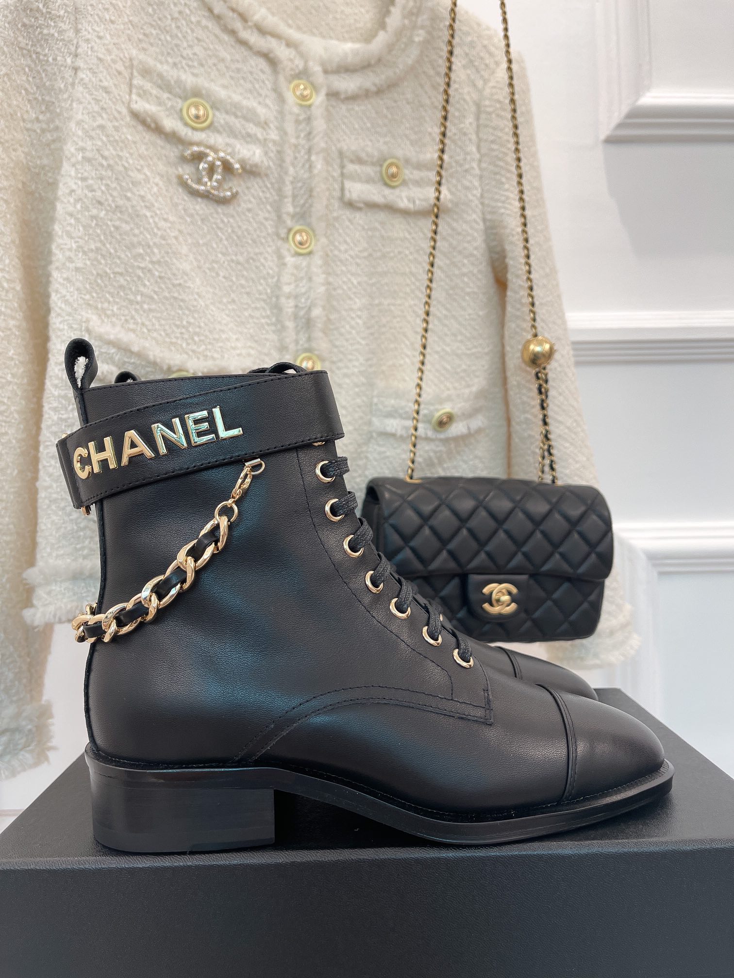 Chanel Women’s Lace-Up With Chain Black For Women 1.5in/4cm - Image 3