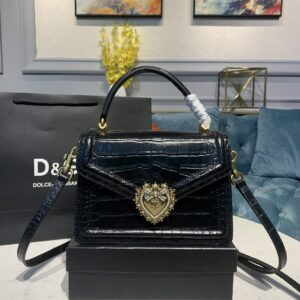 TRUE TO ORIGINAL – Dolce & Gabbana Medium Devotion Bag Black For Women 9.5in/24cm