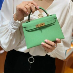 Hermes Kelly Light Green For Women Gold Toned Hardware 20cm
