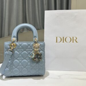 [True-to-ORIGINAL] Christian Dior Mini Lady Dior Bag Pale Blue For Women 20 x 17 x 8 cm (L x H x W)