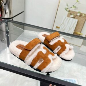 Hermes Brown Suede Shearling Fur Chypre Sandals – size 41EU
