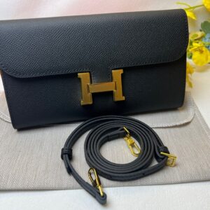 TRUE TO ORIGINAL | Hermes Constance Togo Long Wallet 20cm/7.9in Gold Toned Hardware For Women Black