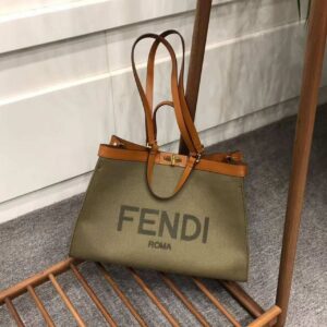TRUE TO ORIGINAL | Fendi Peekaboo X-Tote Canvas Bag Green Khaki For Women 16.1in/41cm FF 8BH374