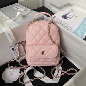 Chanel Mini Backpack with Chain Light Pink Caviar Gold Hardware 18×13×9 cm