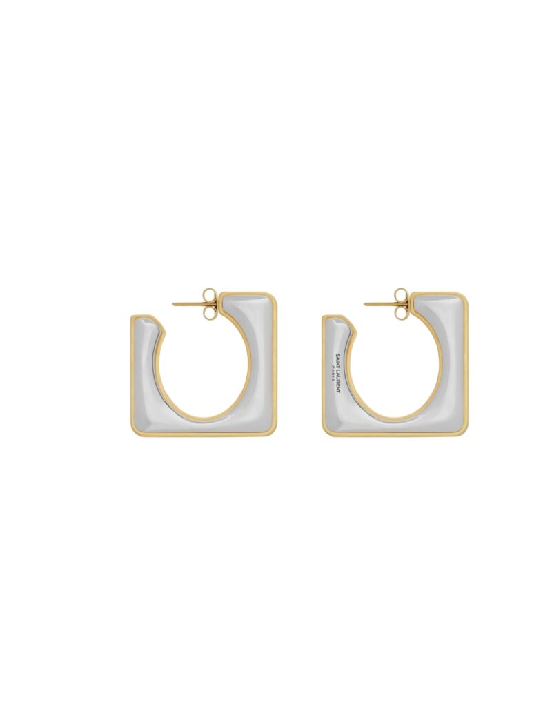 Saint Laurent Split Square Hoop Earrings Palladium And Gold For Women 788138Y15008469