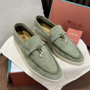 LORO PIANA Mint Green Suede Summer Charms Walk Moccasins Size 37 EU