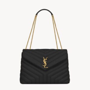 Saint Laurent Loulou Medium Chain Bag In Matelassé “Y” Black For Women 12.5 x 8.6 x 3.5 Inches