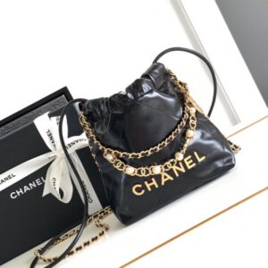 CHANEL 22 Mini Handbag Pearls & Gold-Tone Metal Black size 20 × 19 × 6 cm