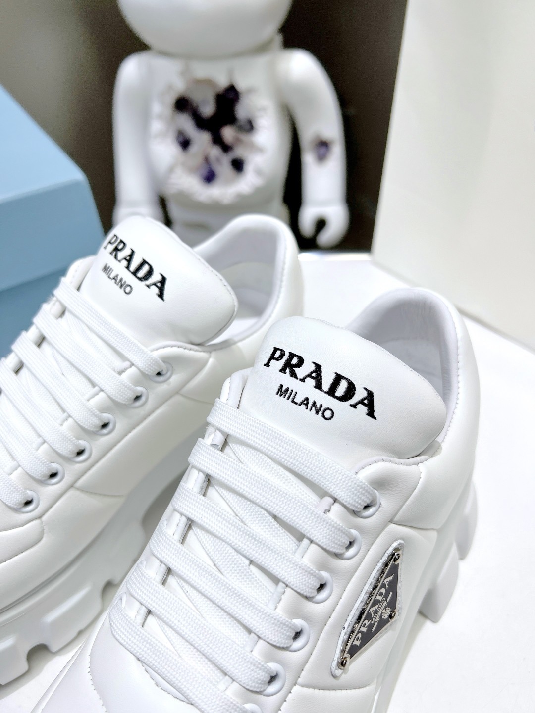 Prada Soft Padded Nappa Lace-Up Shoes White For Women 2.1 in/ 5.5 cm 1E119N_2DL8_F0009_F_055 - Image 4