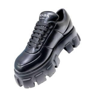 Prada Soft Padded Nappa Lace-Up Shoes Black For Women 2.1 in/ 5.5 cm