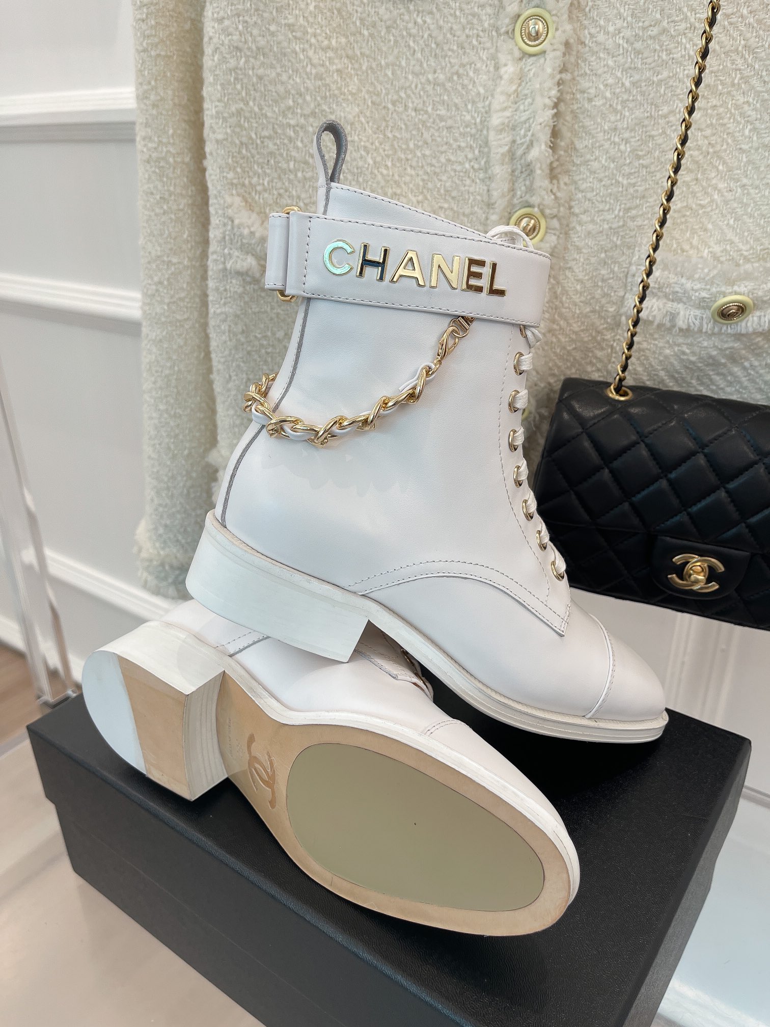 Chanel Women’s Lace-Up With Chain White For Women 1.5in/4cm - Image 8