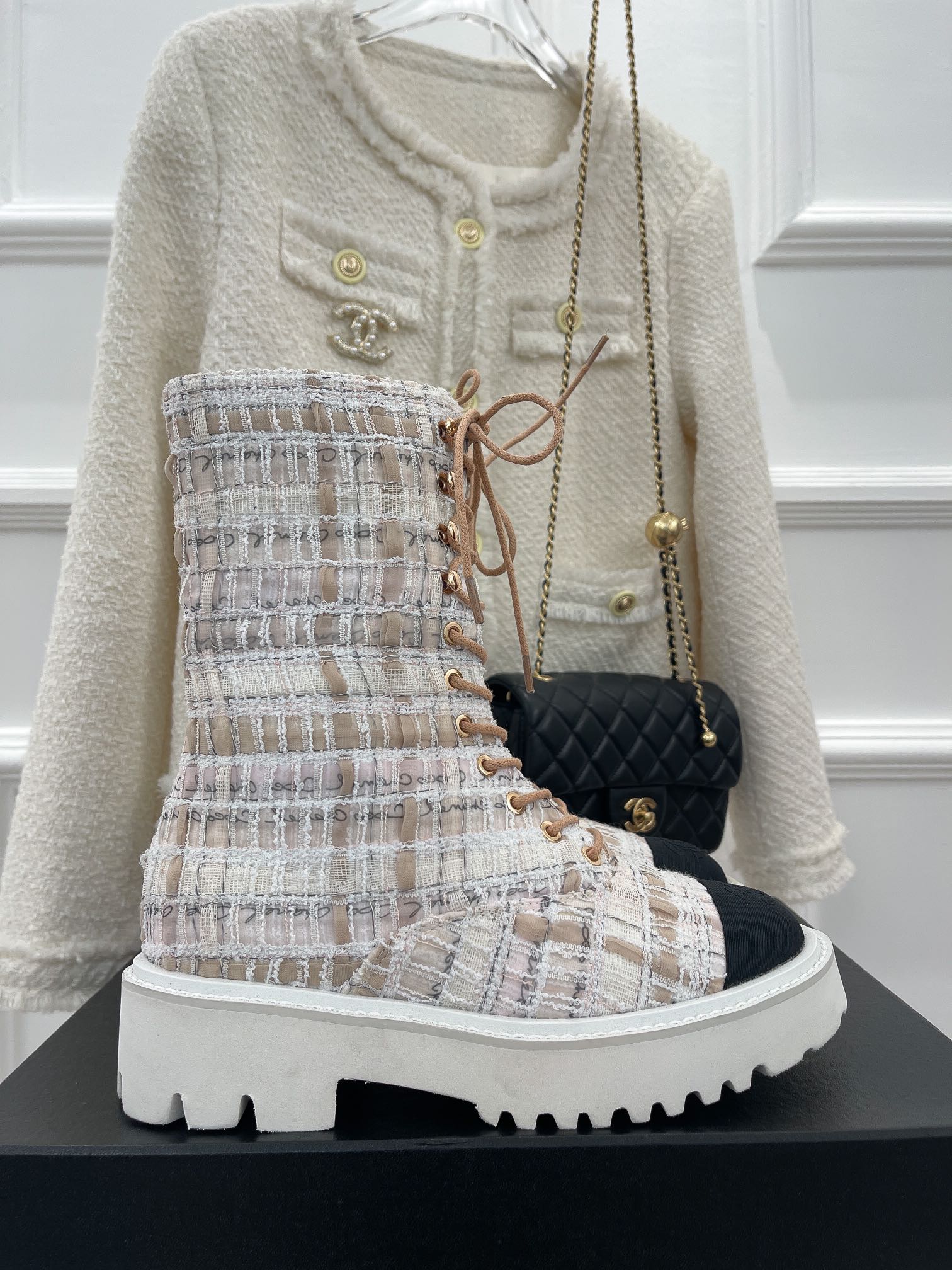 Chanel Women’s Martin Shoes With Laces White For Women 2in/ 5cm - Image 9