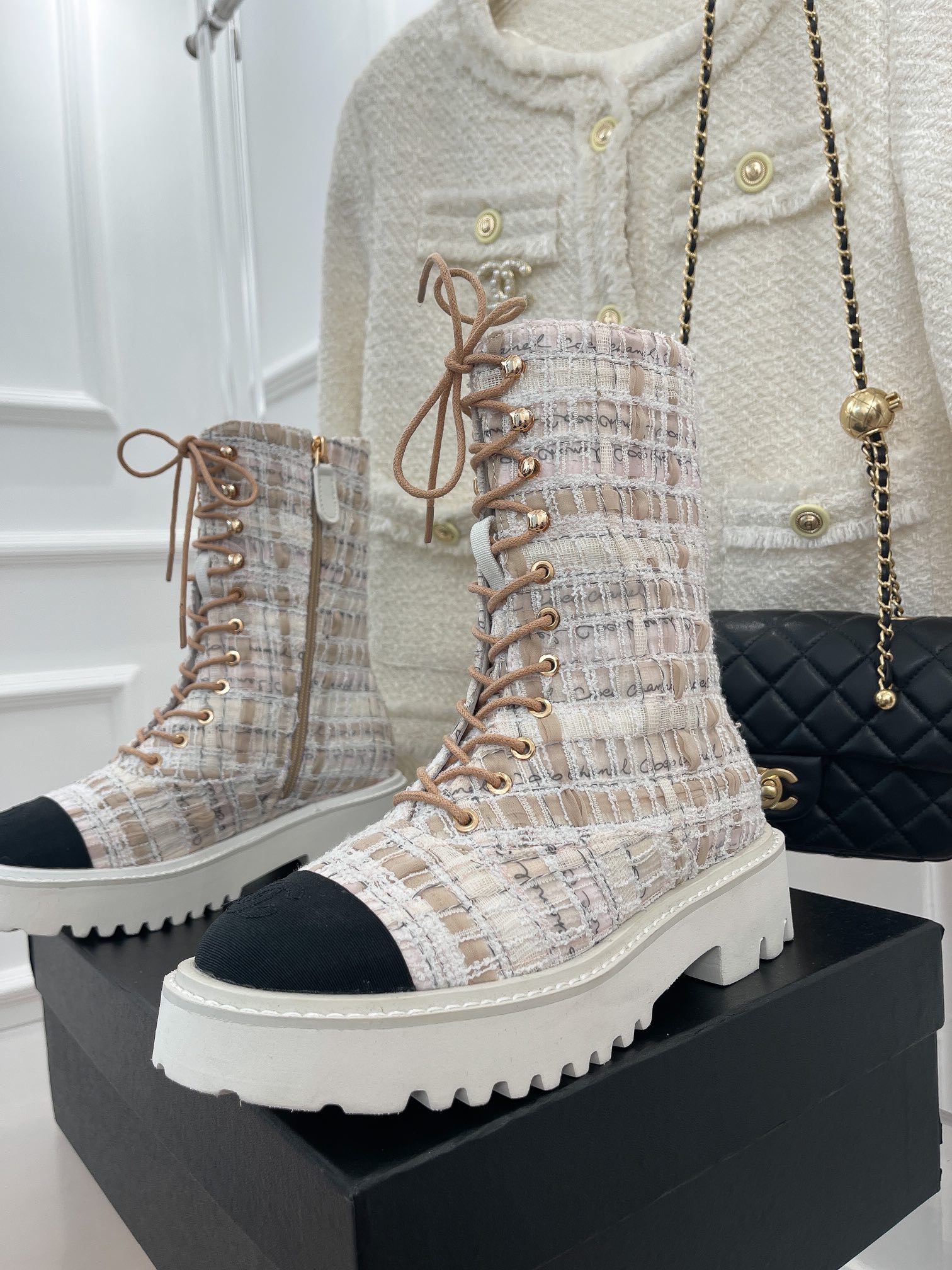 Chanel Women’s Martin Shoes With Laces White For Women 2in/ 5cm - Image 8