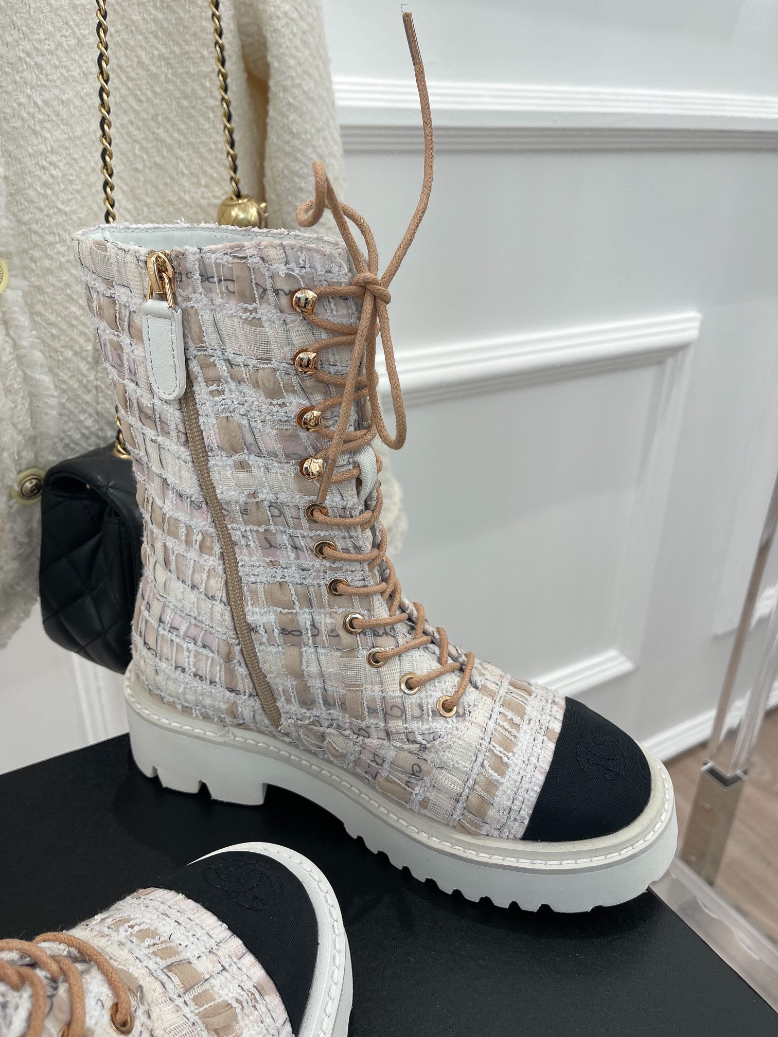 Chanel Women’s Martin Shoes With Laces White For Women 2in/ 5cm - Image 7