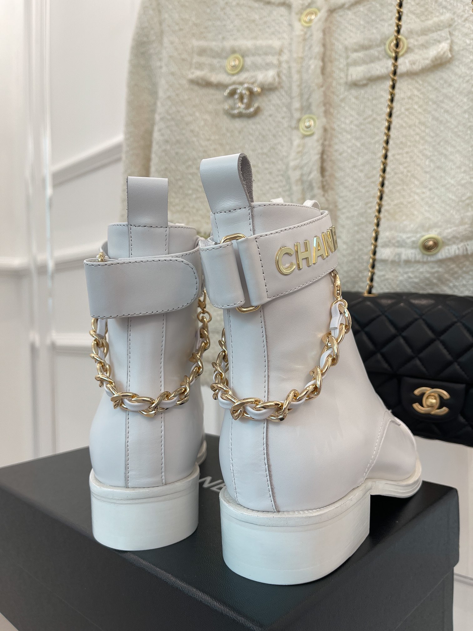 Chanel Women’s Lace-Up With Chain White For Women 1.5in/4cm - Image 7