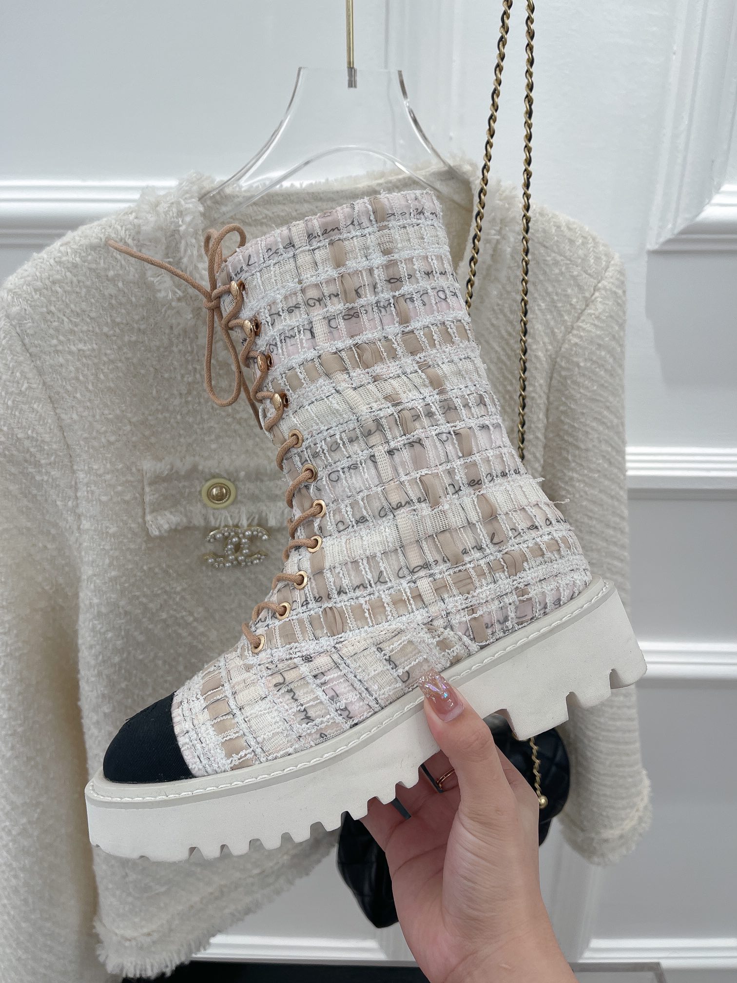 Chanel Women’s Martin Shoes With Laces White For Women 2in/ 5cm - Image 6