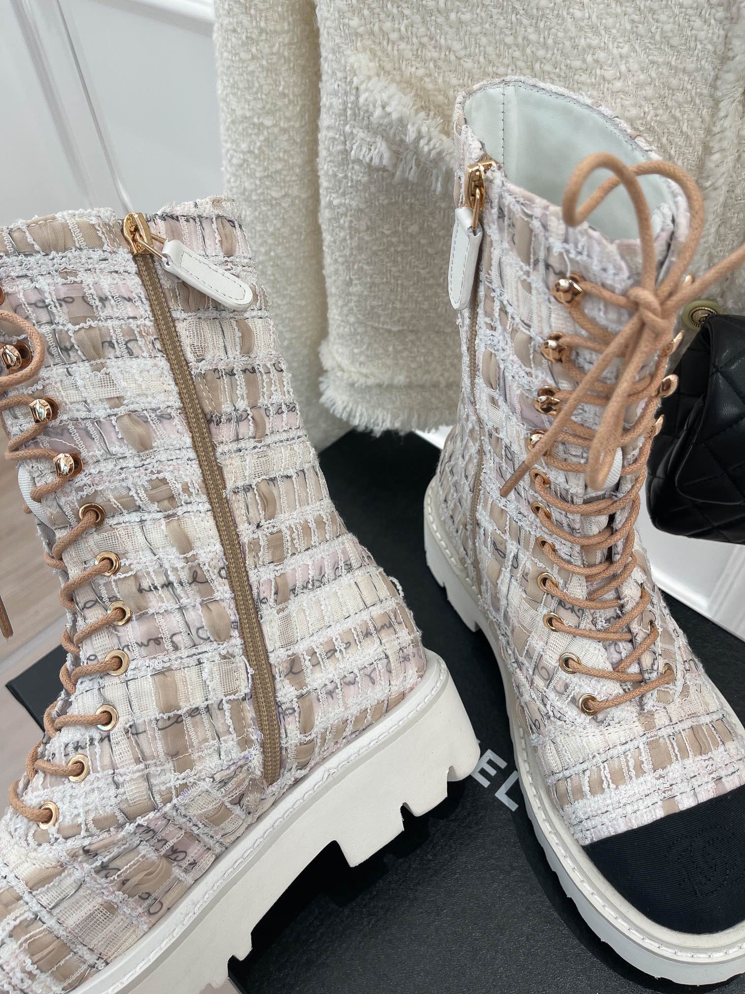 Chanel Women’s Martin Shoes With Laces White For Women 2in/ 5cm - Image 5