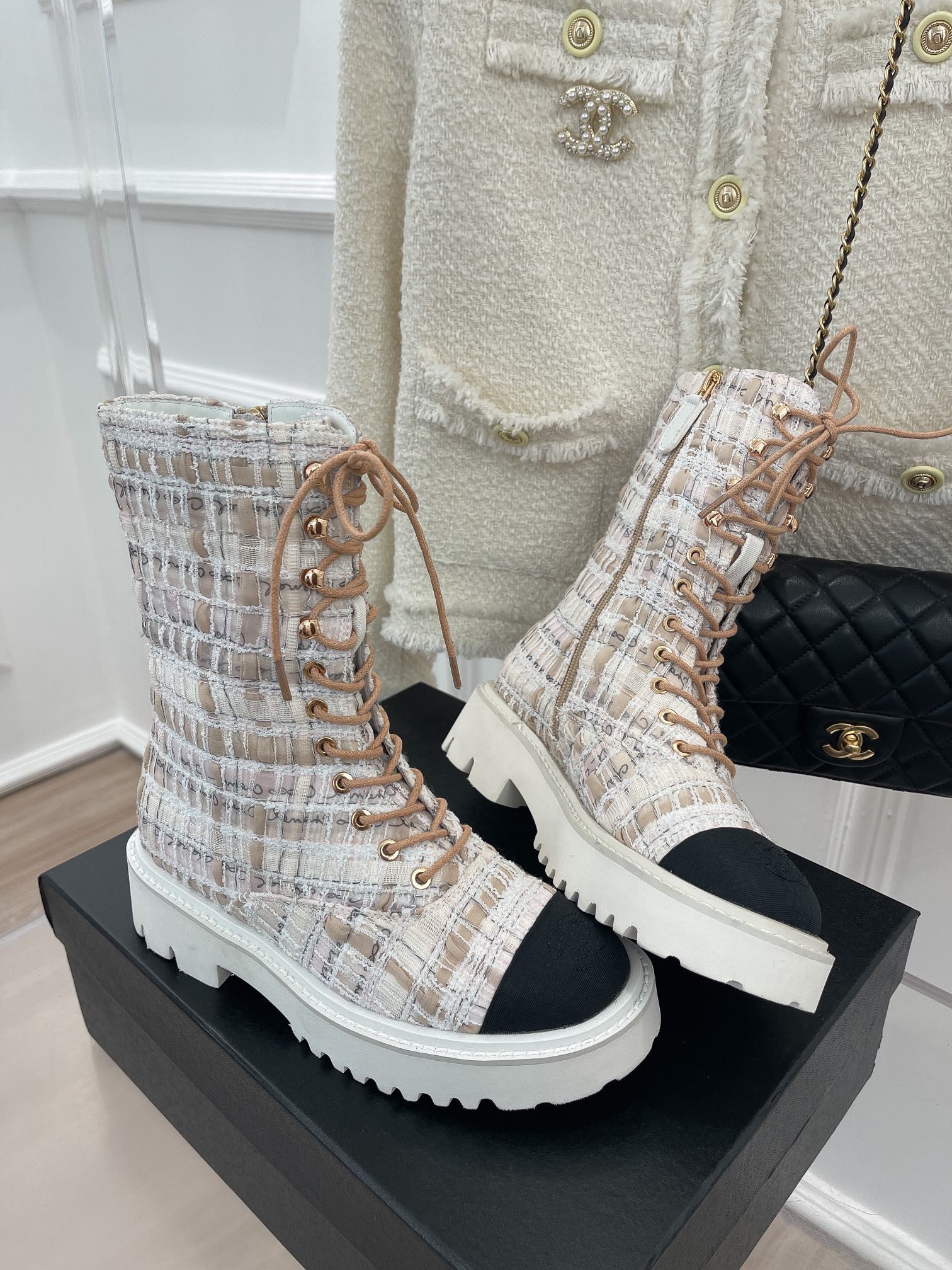 Chanel Women’s Martin Shoes With Laces White For Women 2in/ 5cm - Image 3