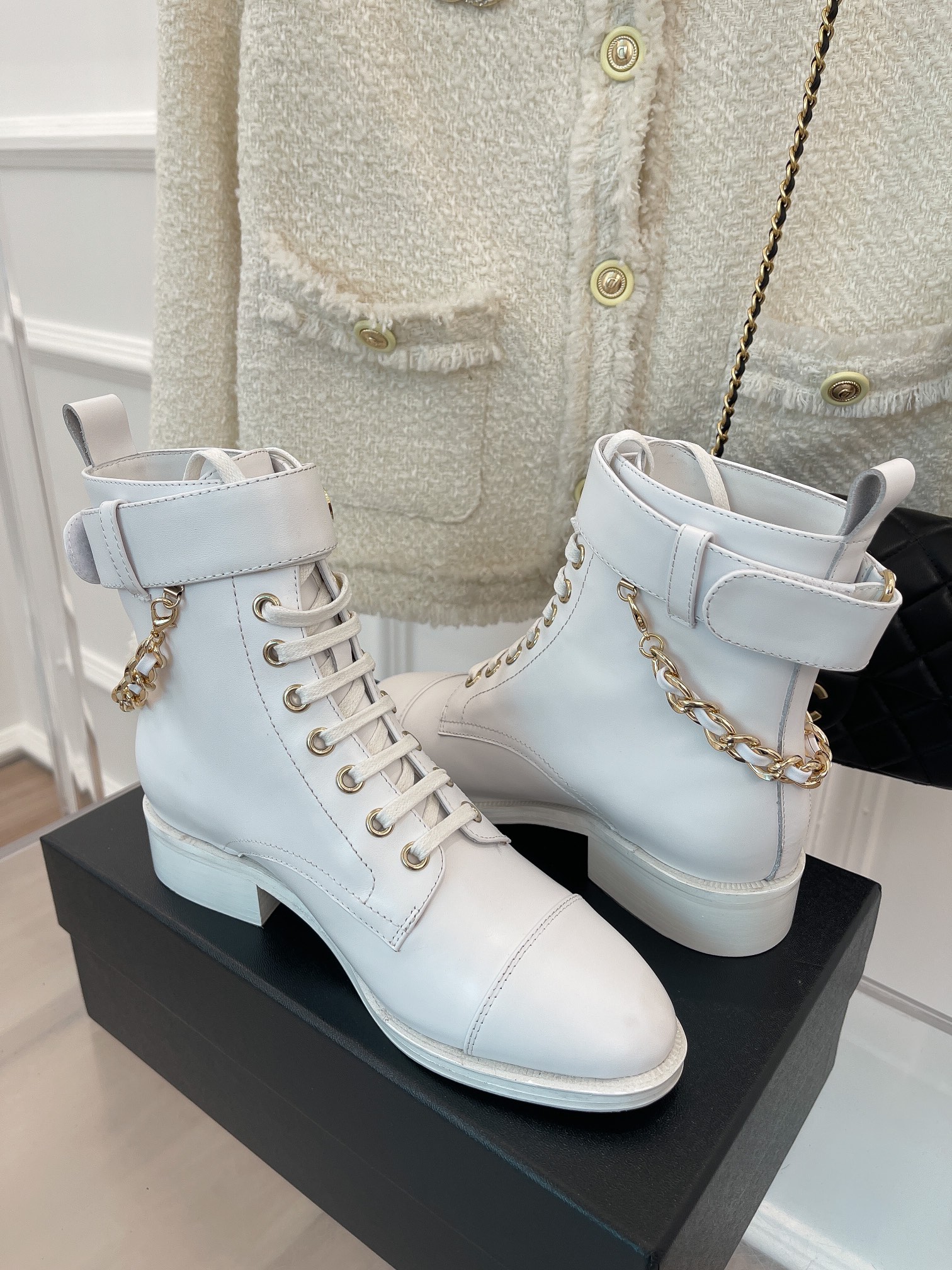 Chanel Women’s Lace-Up With Chain White For Women 1.5in/4cm - Image 3