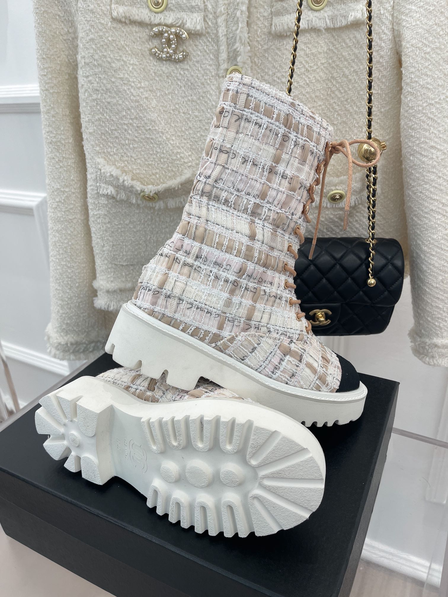 Chanel Women’s Martin Shoes With Laces White For Women 2in/ 5cm - Image 2