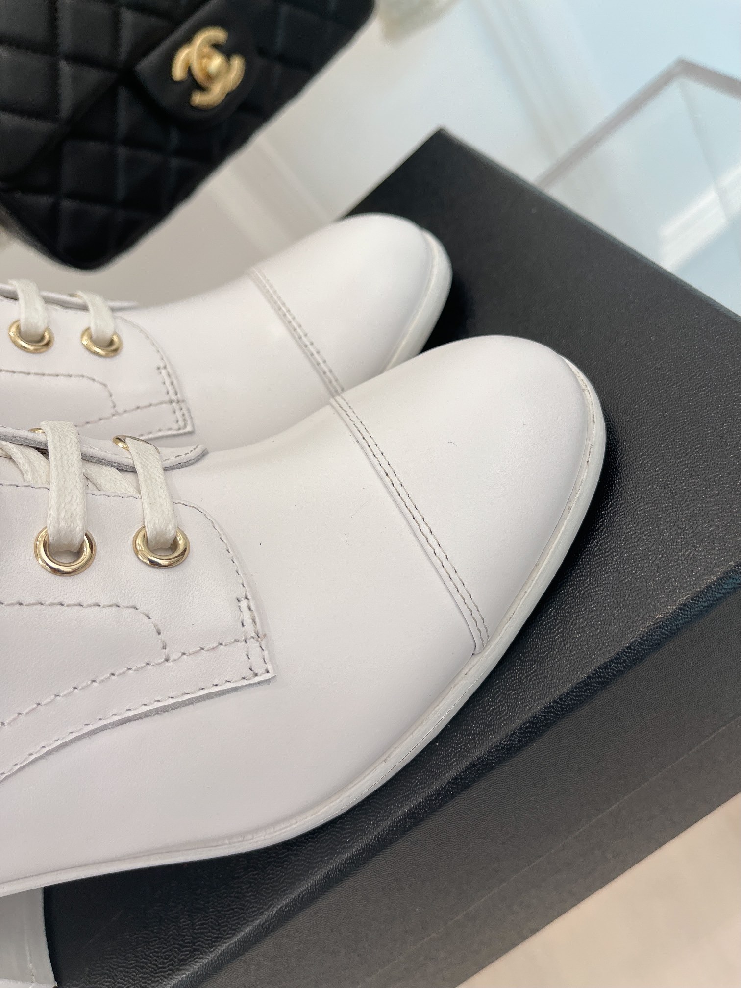 Chanel Women’s Lace-Up With Chain White For Women 3.7in/9.5cm - Image 2