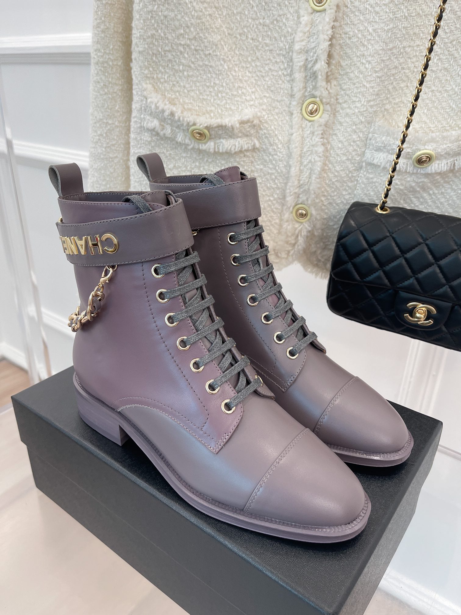 Chanel Women’s Lace-Up With Chain Light Violet For Women 1.5in/4cm - Image 7