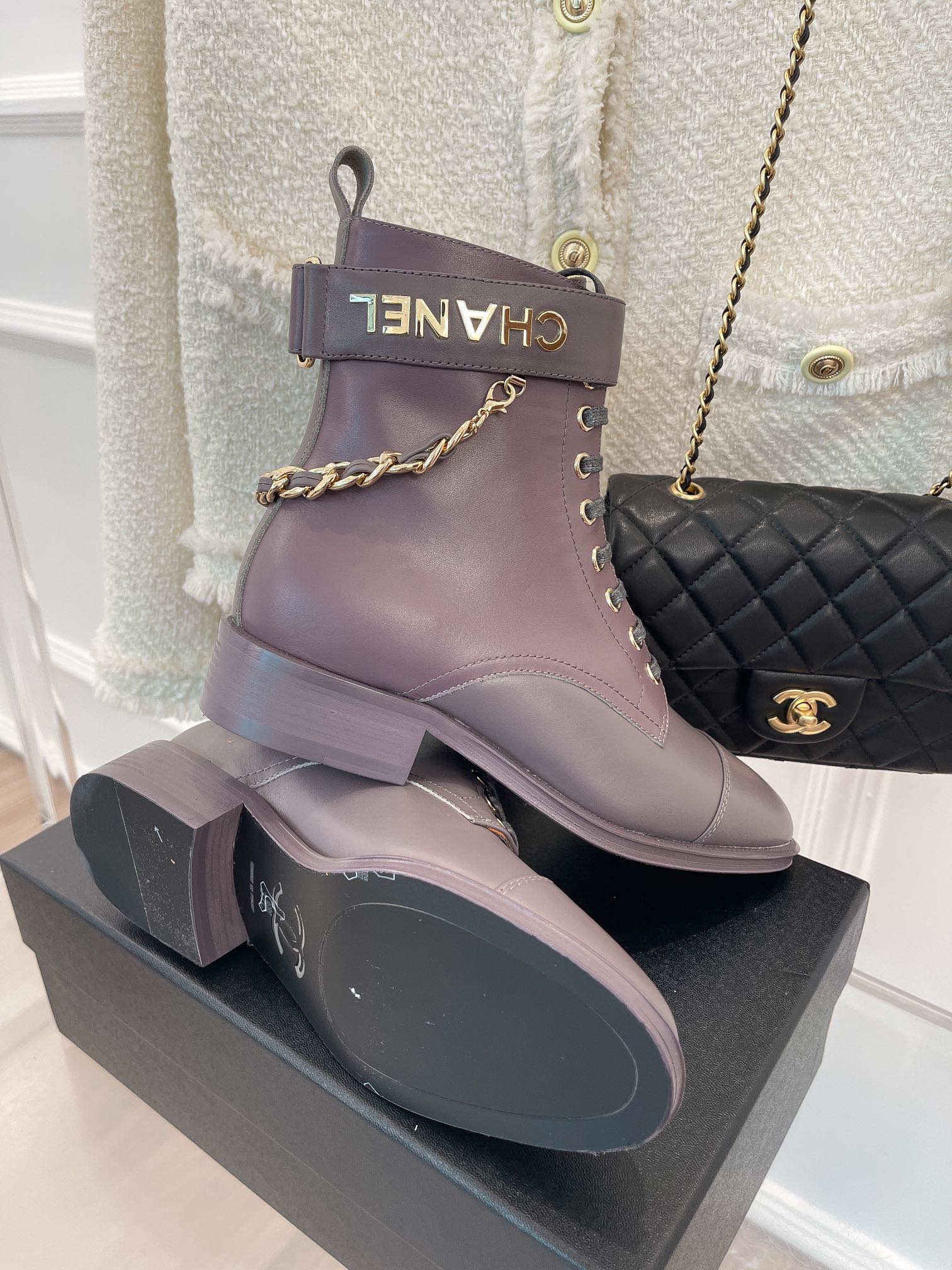 Chanel Women’s Lace-Up With Chain Light Violet For Women 1.5in/4cm - Image 5