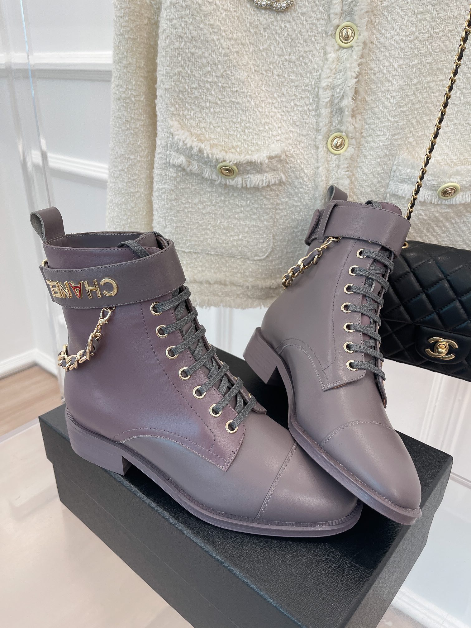 Chanel Women’s Lace-Up With Chain Light Violet For Women 1.5in/4cm - Image 3